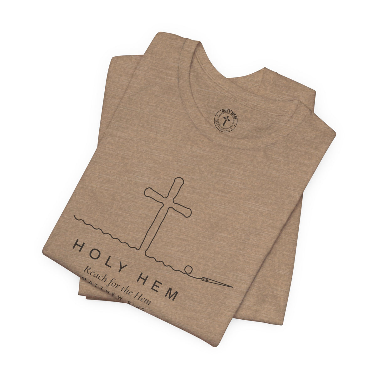 Holy Hem Thread Cross T-Shirt – One Line Art Matthew 9:20 Christian Tee