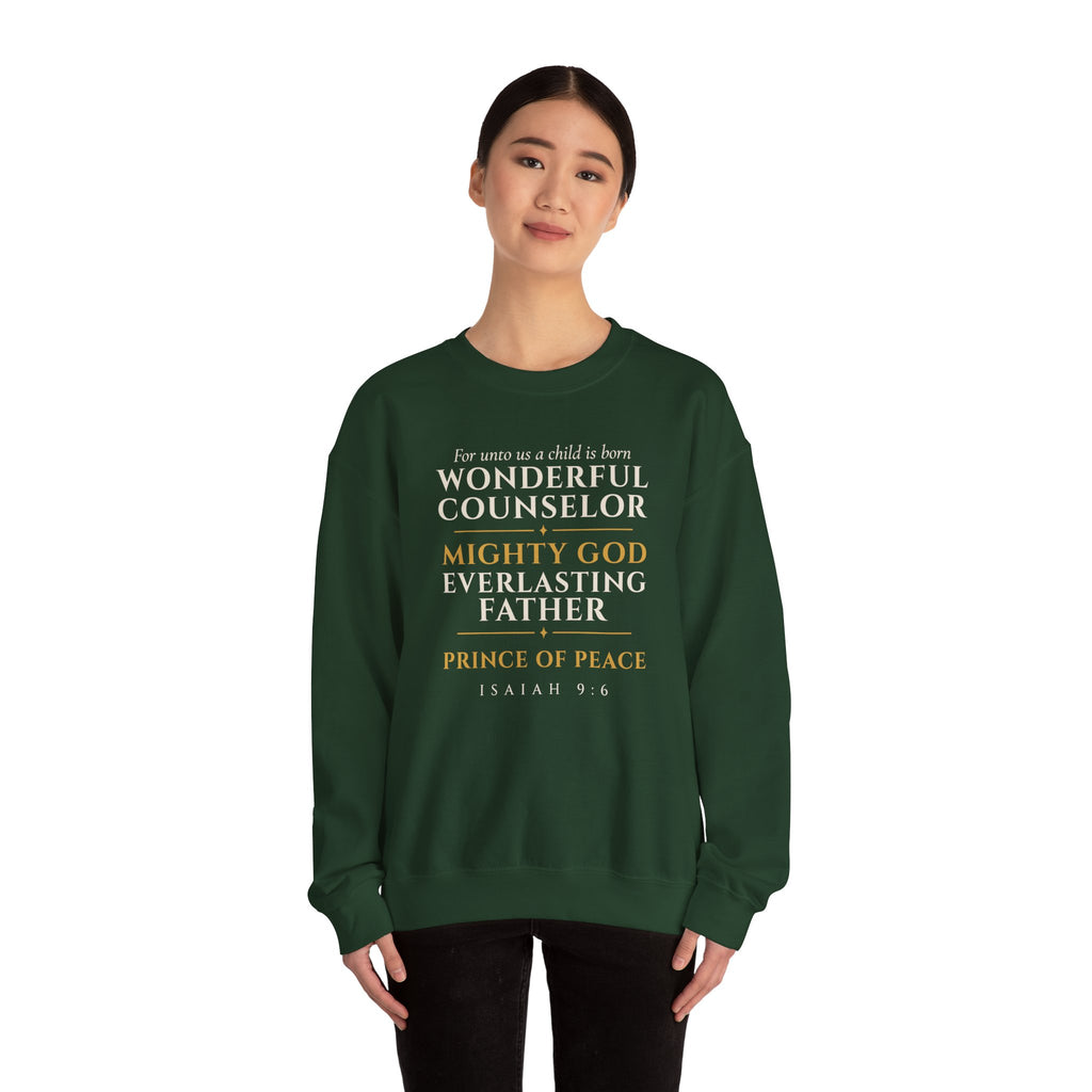 Isaiah 9:6 Sweatshirt – Wonderful Counselor Prince of Peace Christmas Crewneck