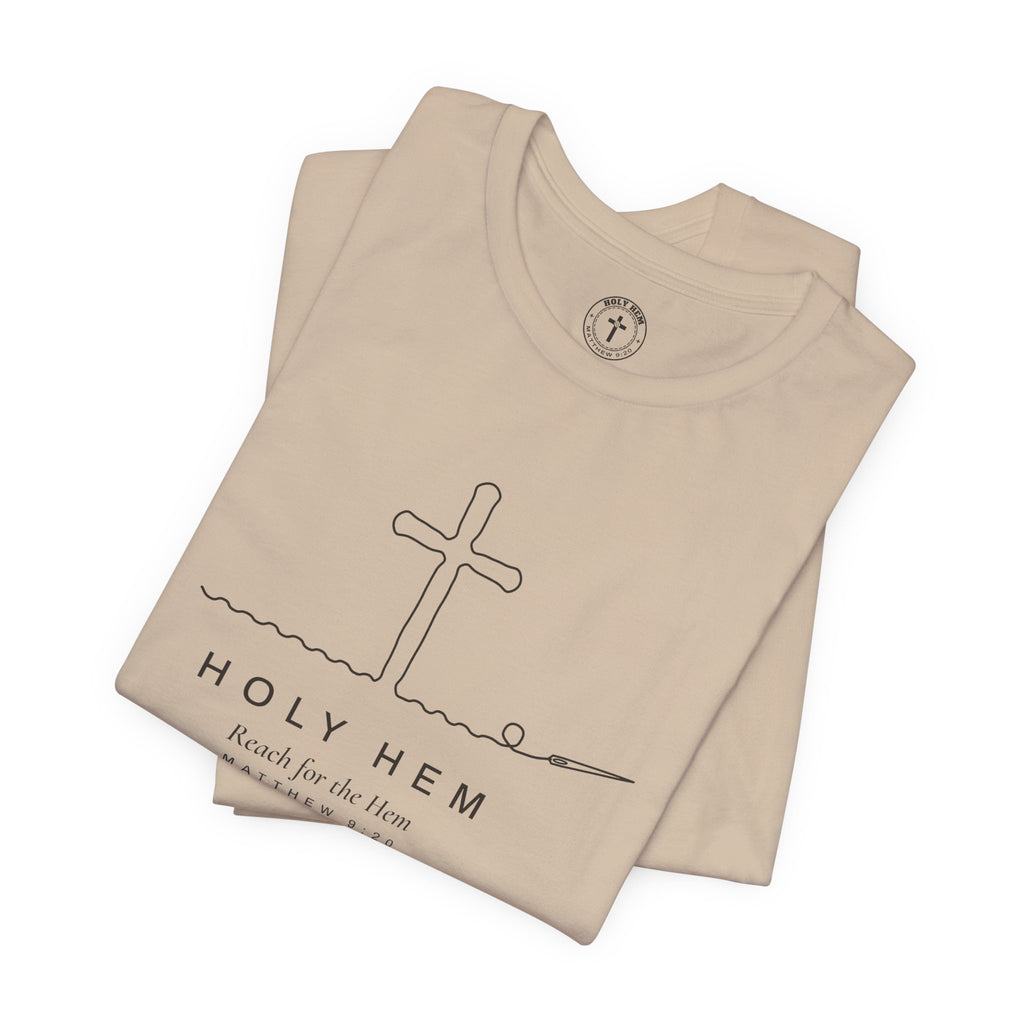 Holy Hem Thread Cross T-Shirt – One Line Art Matthew 9:20 Christian Tee