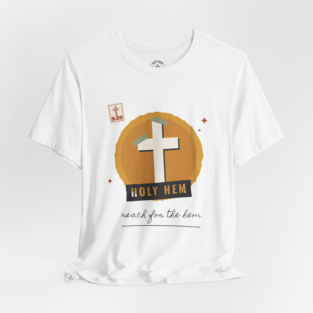 Holy Hem Scrapbook T-Shirt – Paper Cross Collage Matthew 9:20 Tee