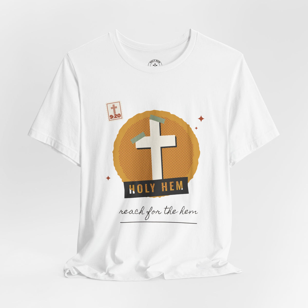 Holy Hem Scrapbook T-Shirt – Paper Cross Collage Matthew 9:20 Tee
