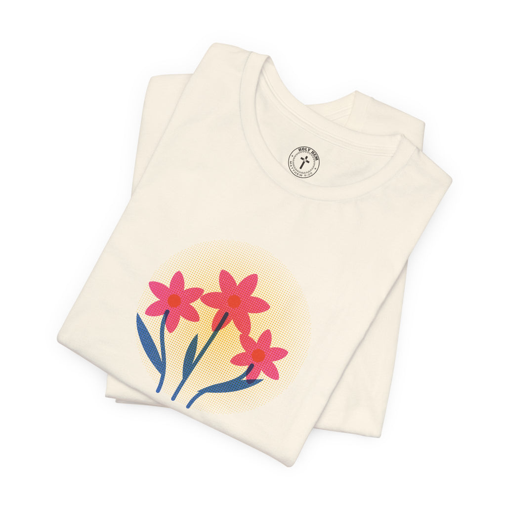 Consider the Lilies T-Shirt – Risograph Floral Matthew 6:28 Christian Tee