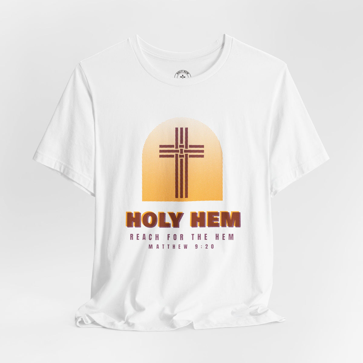 Holy Hem Risograph T-Shirt – Woven Cross Matthew 9:20 Christian Tee