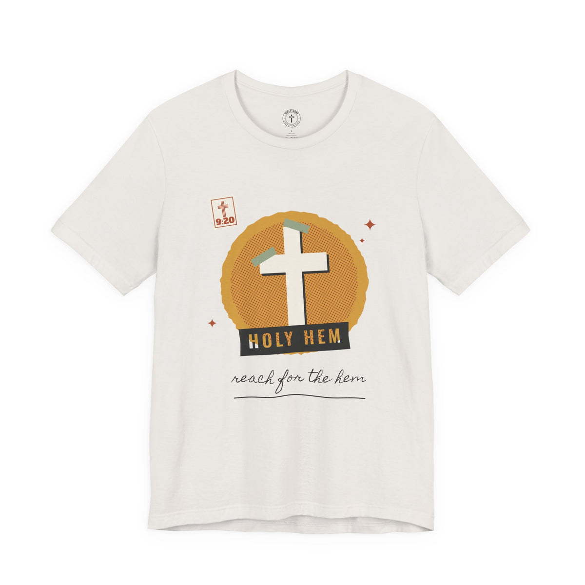 Holy Hem Scrapbook T-Shirt – Paper Cross Collage Matthew 9:20 Tee