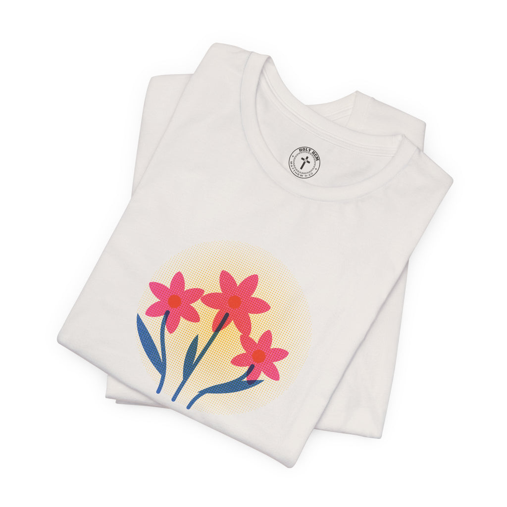 Consider the Lilies T-Shirt – Risograph Floral Matthew 6:28 Christian Tee