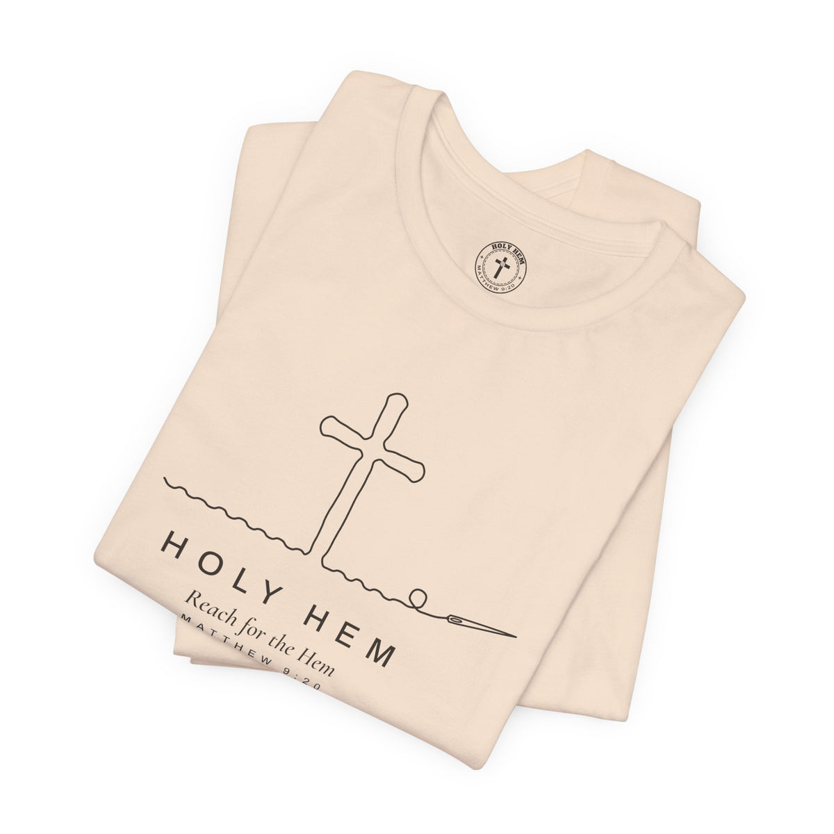 Holy Hem Thread Cross T-Shirt – One Line Art Matthew 9:20 Christian Tee