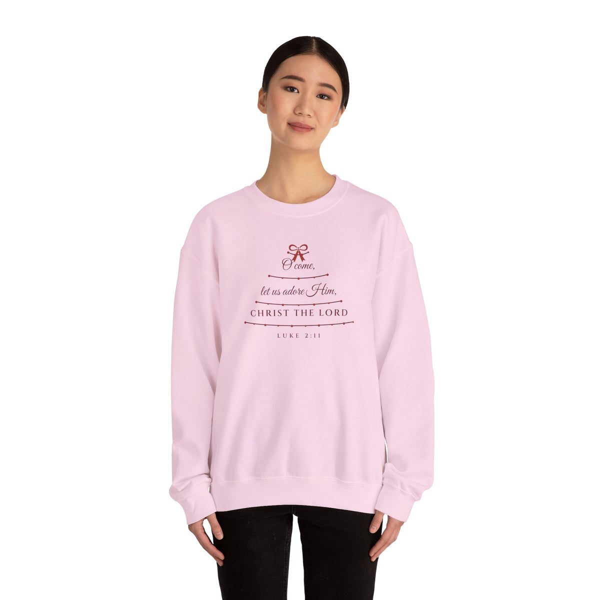 O Come Let Us Adore Him Sweatshirt – Garland Christmas Tree Crewneck