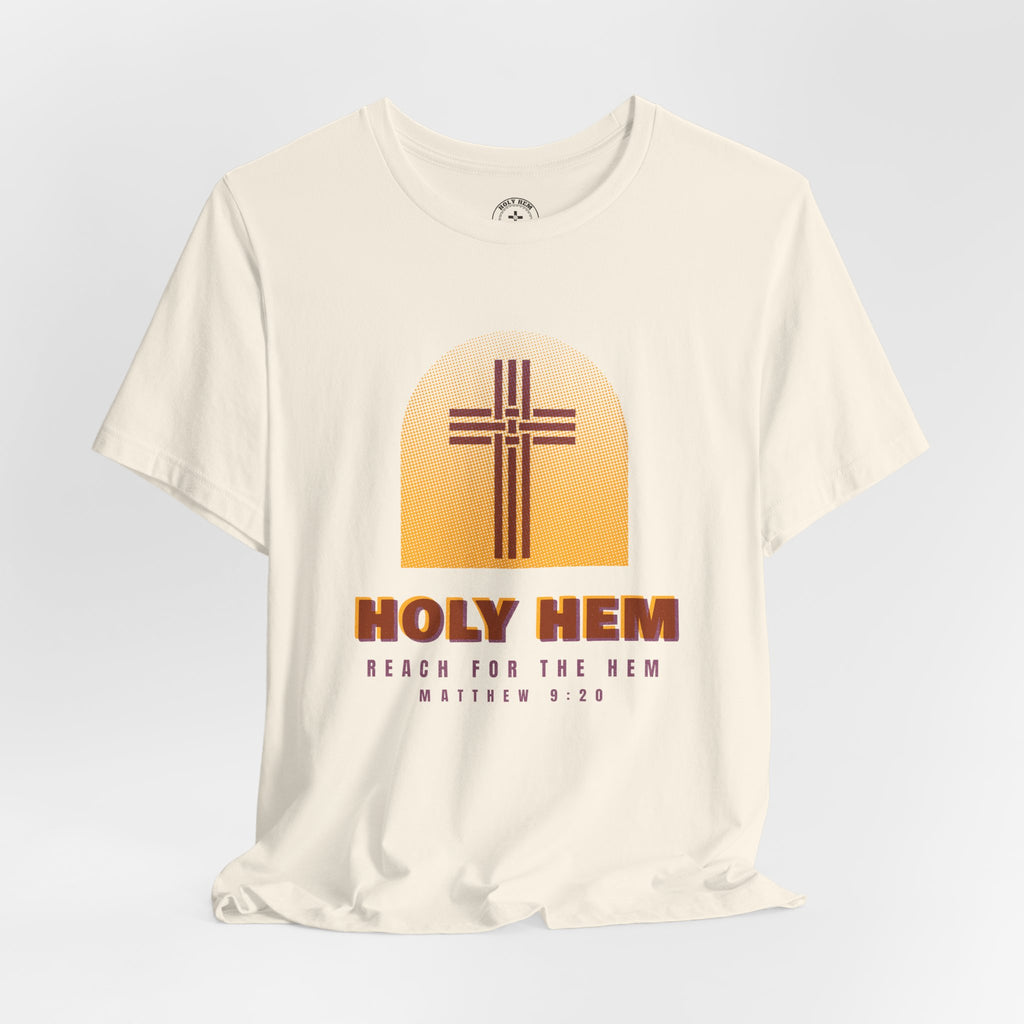Holy Hem Risograph T-Shirt – Woven Cross Matthew 9:20 Christian Tee