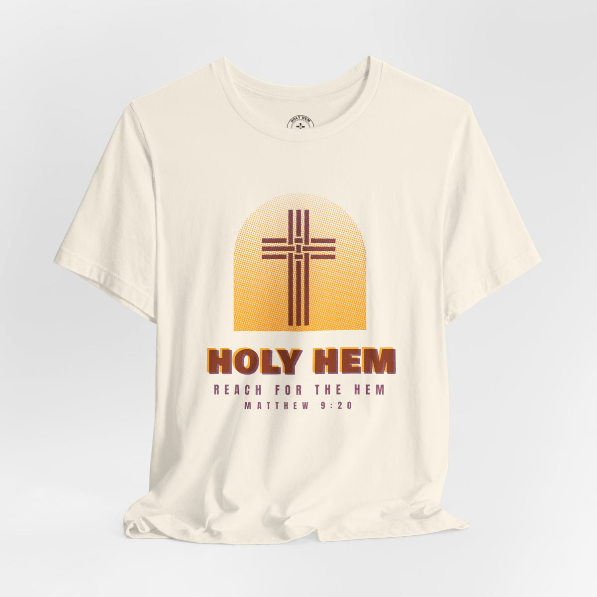 Holy Hem Risograph T-Shirt – Woven Cross Matthew 9:20 Christian Tee