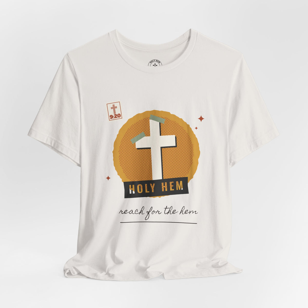 Holy Hem Scrapbook T-Shirt – Paper Cross Collage Matthew 9:20 Tee