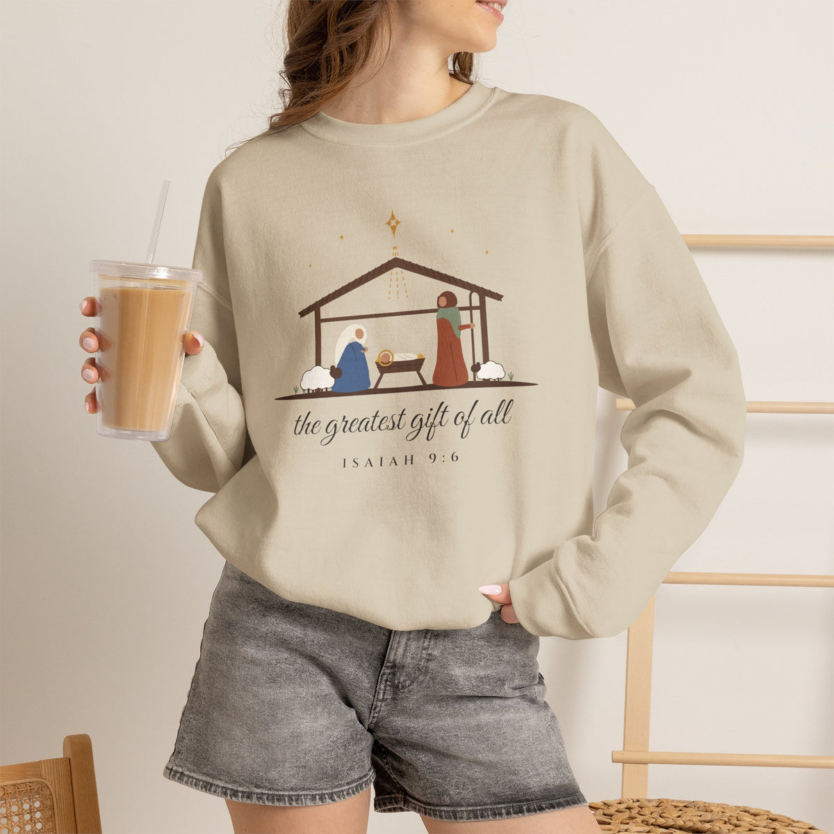 The Greatest Gift of All Sweatshirt – Nativity Scene Christmas Crewneck