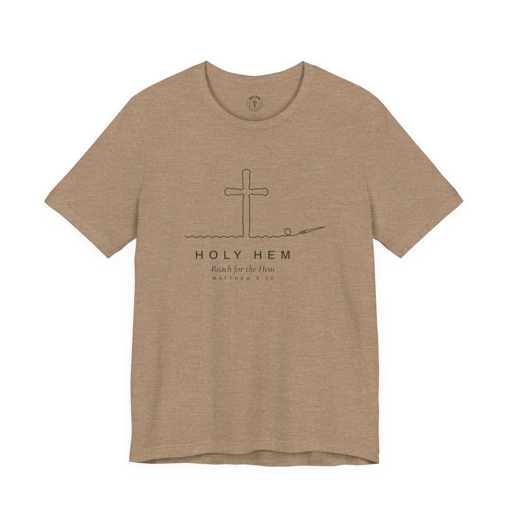 Holy Hem Thread Cross T-Shirt – One Line Art Matthew 9:20 Christian Tee