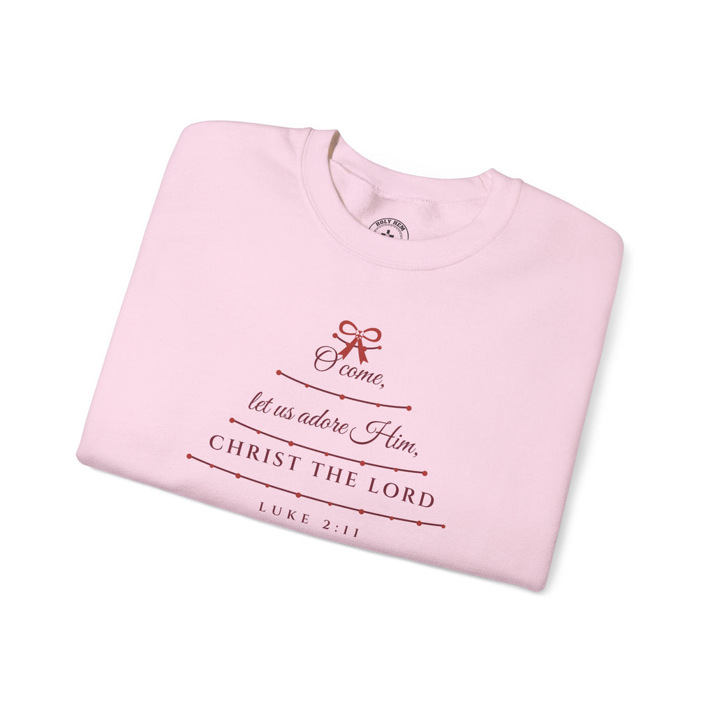 O Come Let Us Adore Him Sweatshirt – Garland Christmas Tree Crewneck