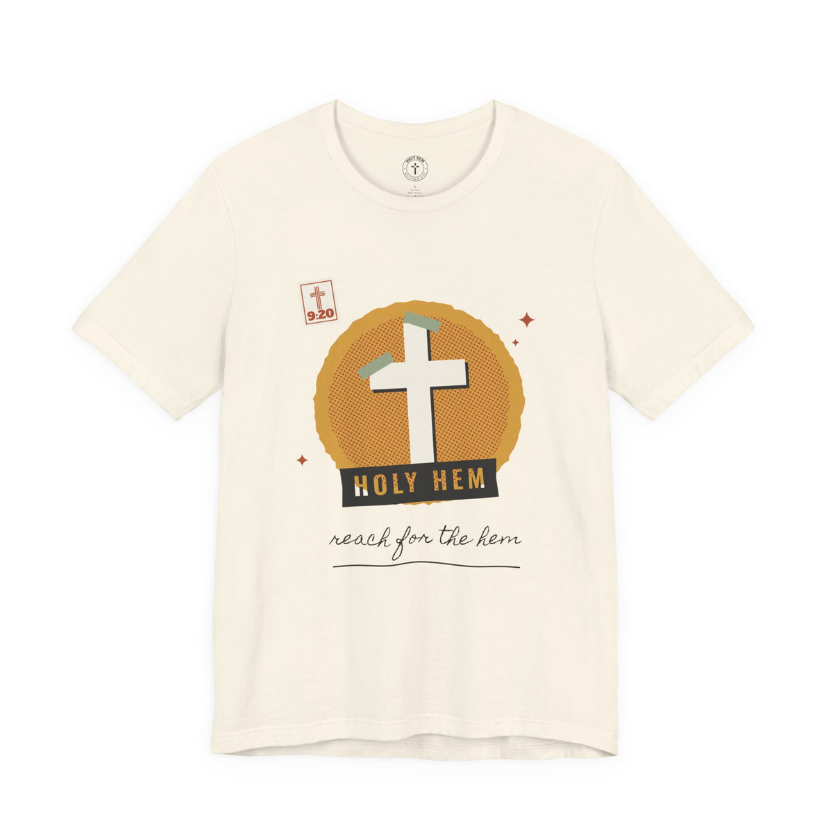 Holy Hem Scrapbook T-Shirt – Paper Cross Collage Matthew 9:20 Tee