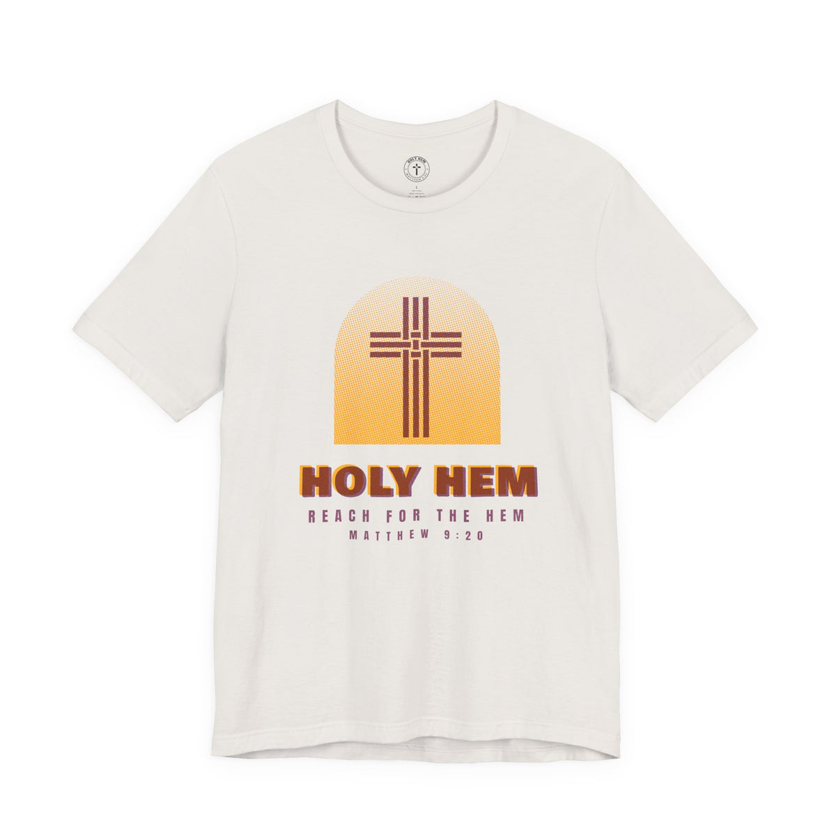 Holy Hem Risograph T-Shirt – Woven Cross Matthew 9:20 Christian Tee