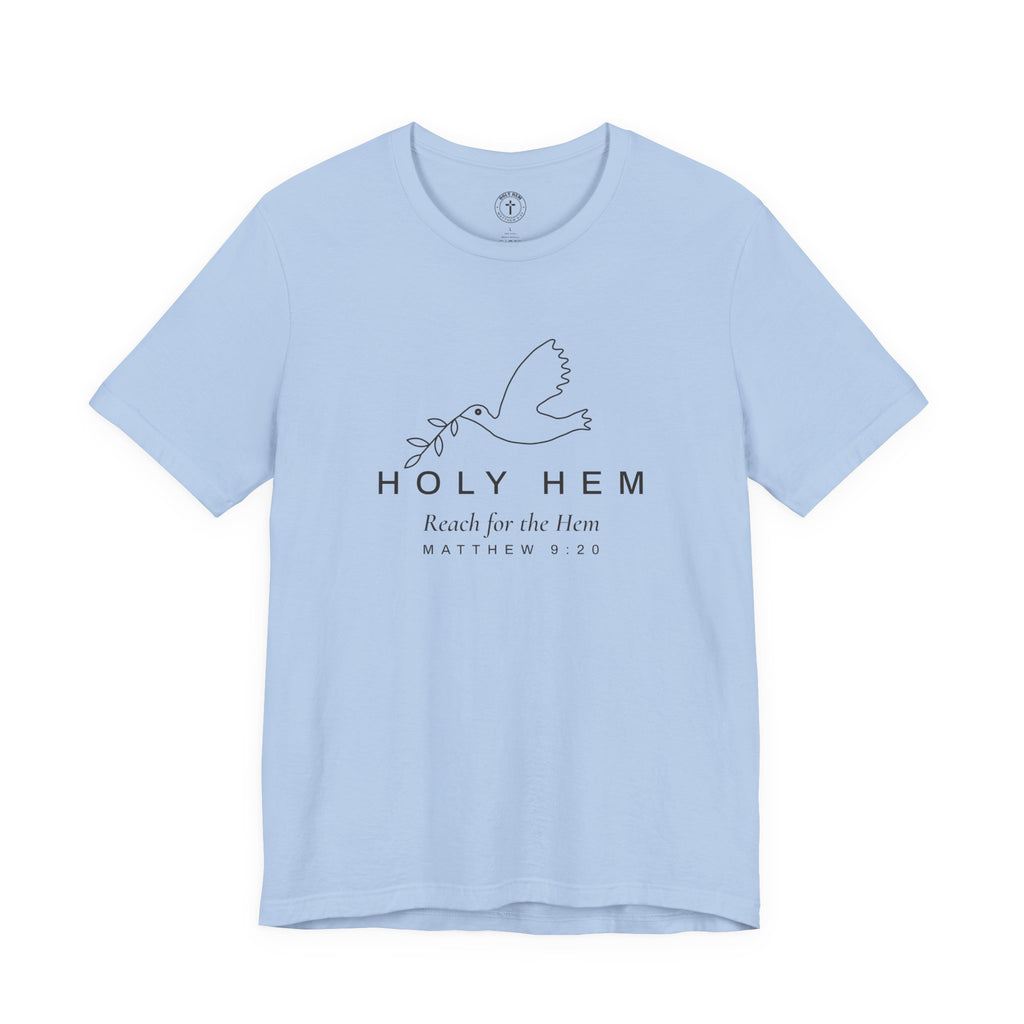 Holy Hem Dove T-Shirt – One Line Olive Branch Christian Tee