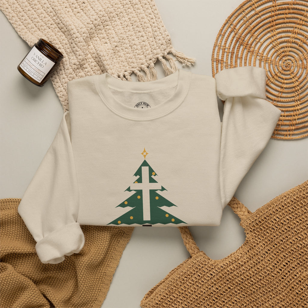 Jesus Is the Reason Sweatshirt – Christmas Tree Cross Christian Crewneck