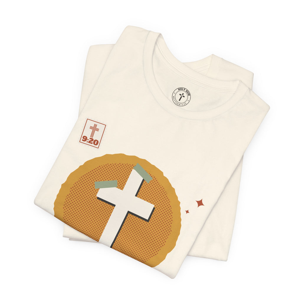 Holy Hem Scrapbook T-Shirt – Paper Cross Collage Matthew 9:20 Tee