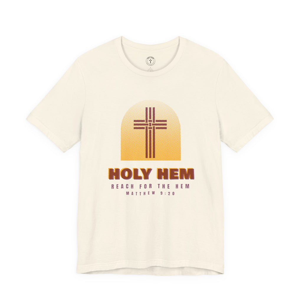 Holy Hem Risograph T-Shirt – Woven Cross Matthew 9:20 Christian Tee