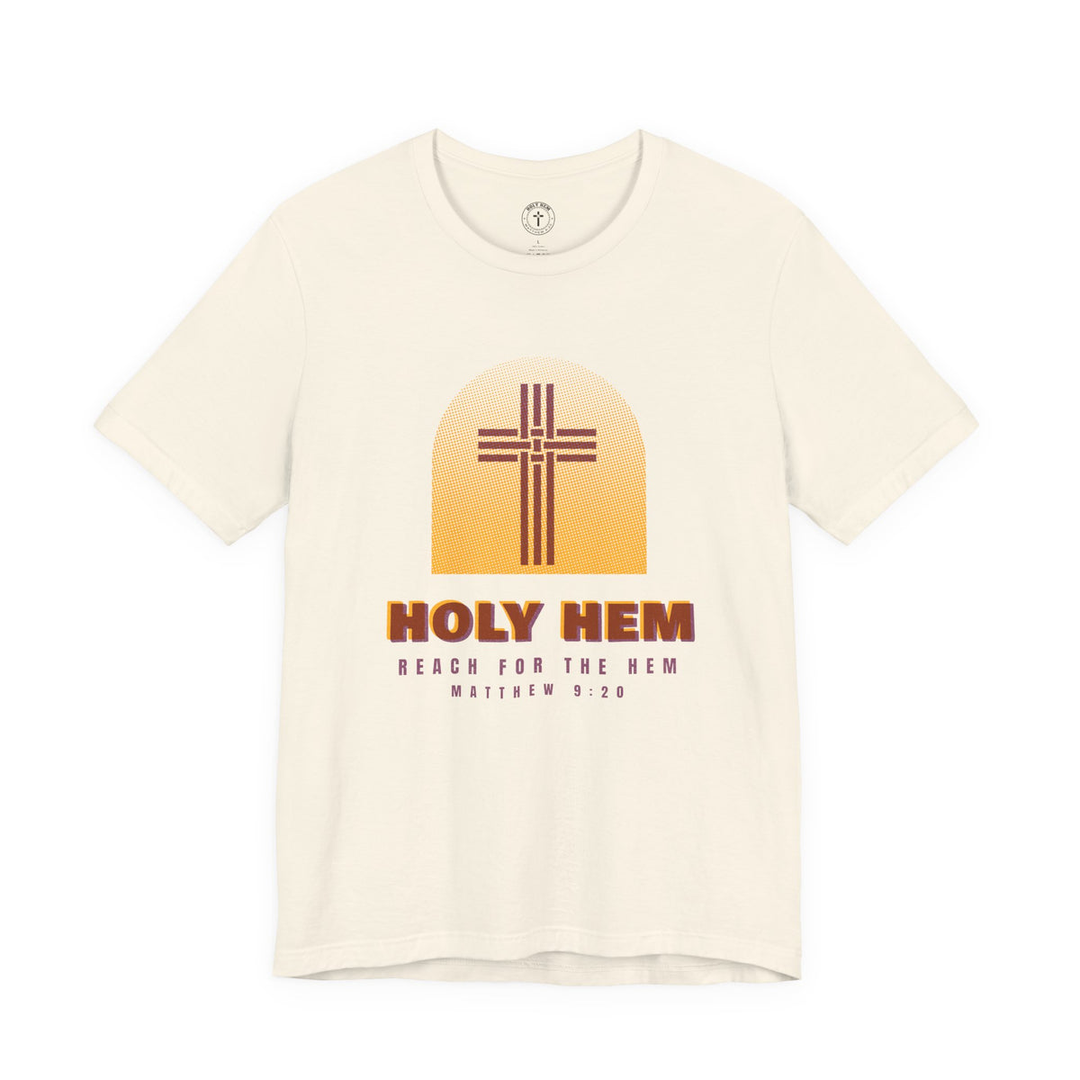 Holy Hem Risograph T-Shirt – Woven Cross Matthew 9:20 Christian Tee