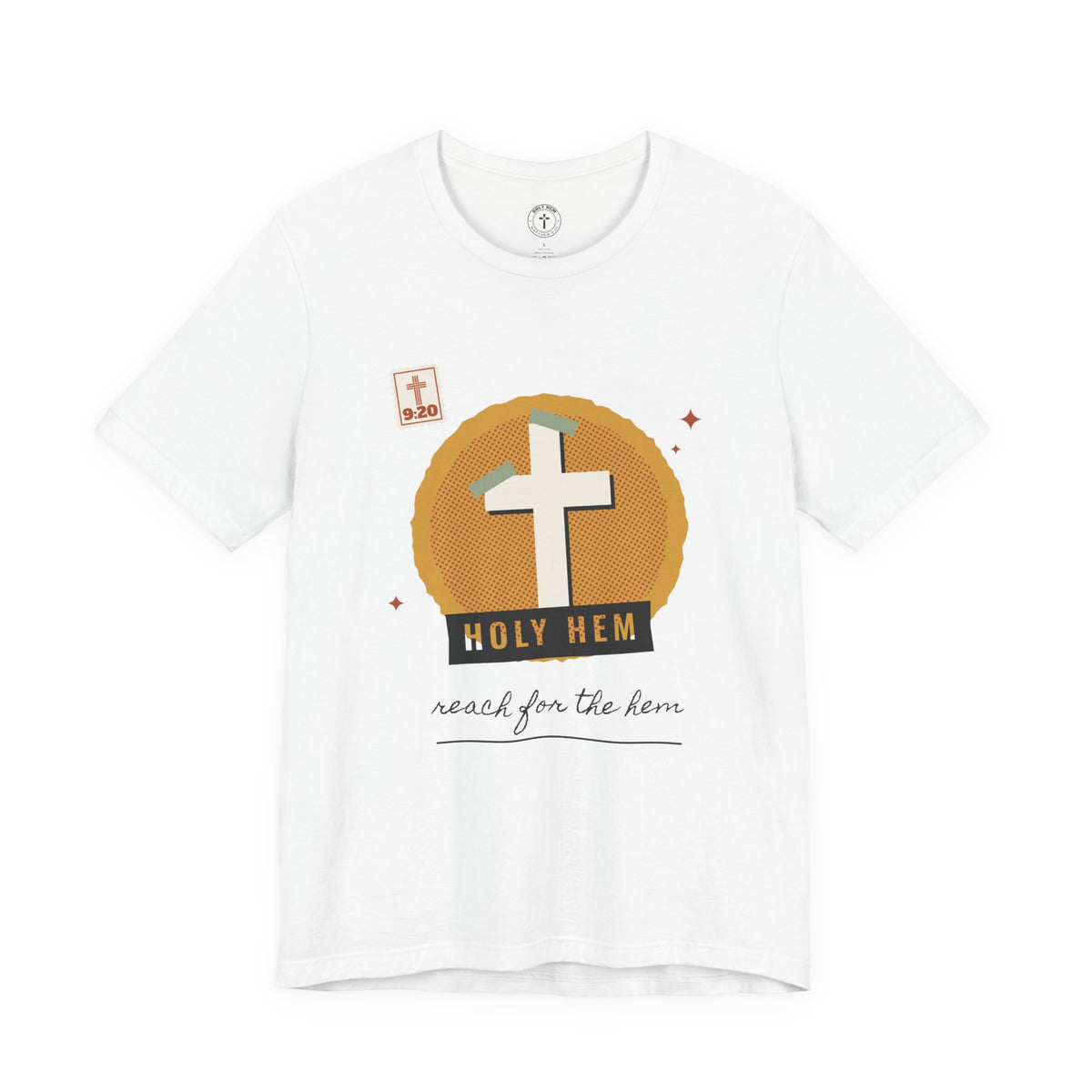 Holy Hem Scrapbook T-Shirt – Paper Cross Collage Matthew 9:20 Tee