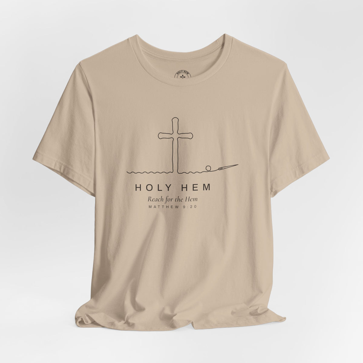 Holy Hem Thread Cross T-Shirt – One Line Art Matthew 9:20 Christian Tee