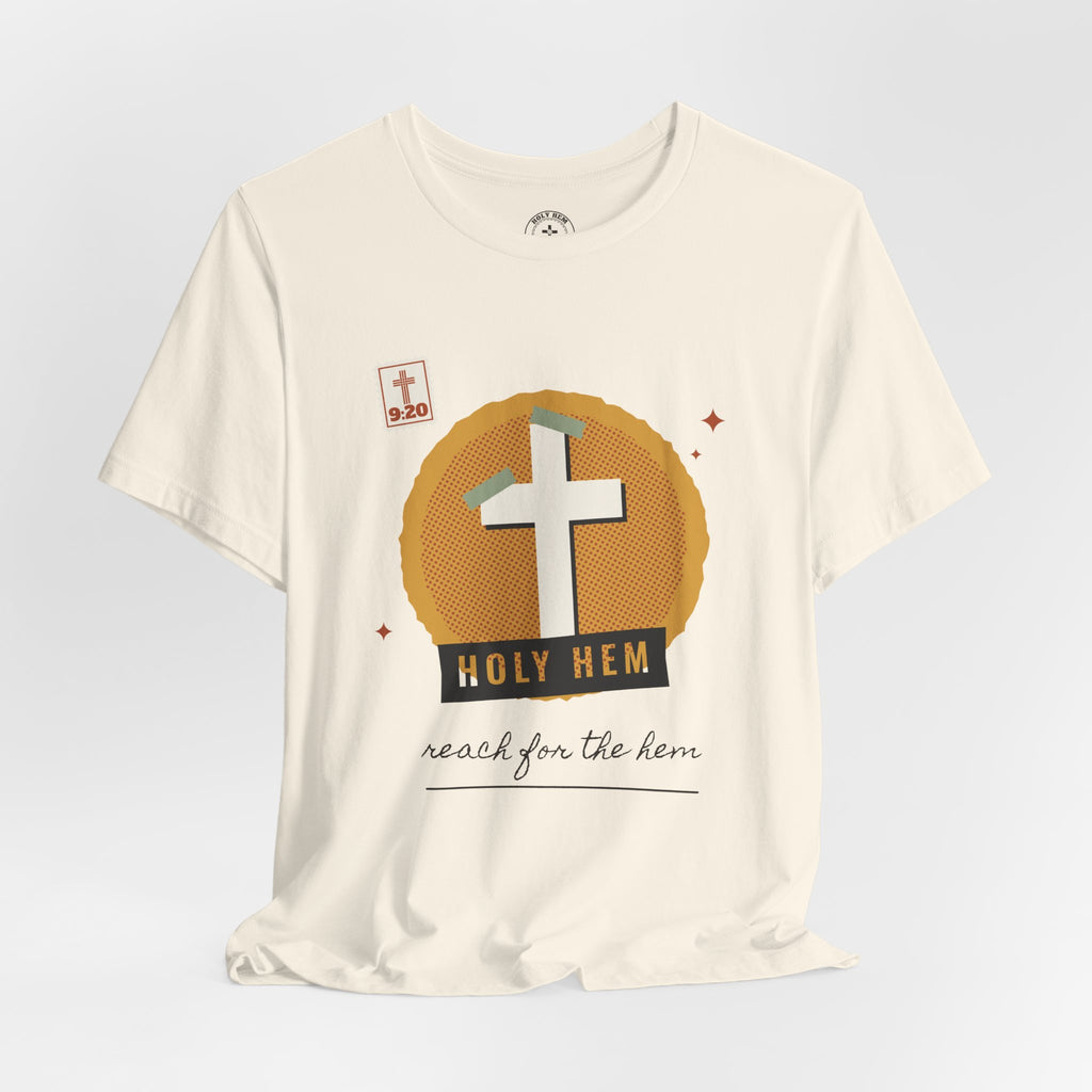 Holy Hem Scrapbook T-Shirt – Paper Cross Collage Matthew 9:20 Tee