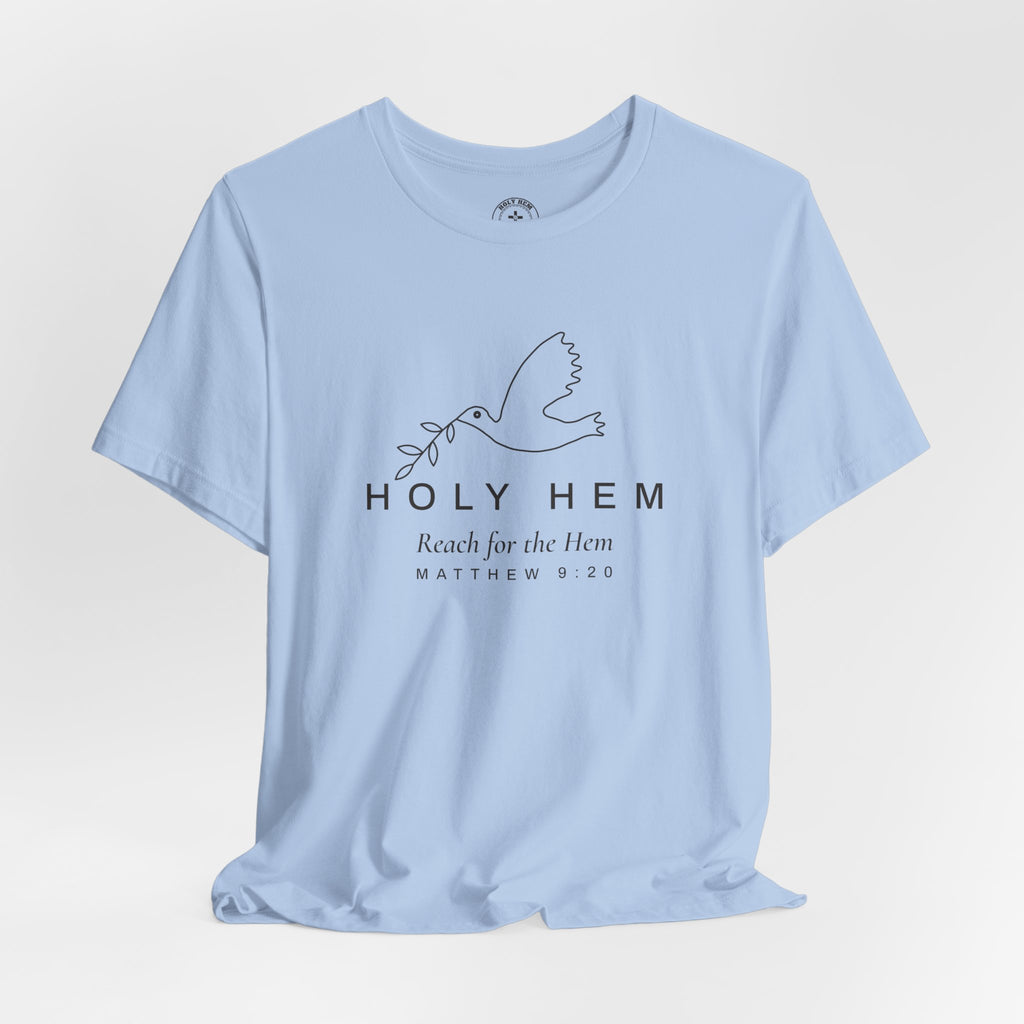 Holy Hem Dove T-Shirt – One Line Olive Branch Christian Tee