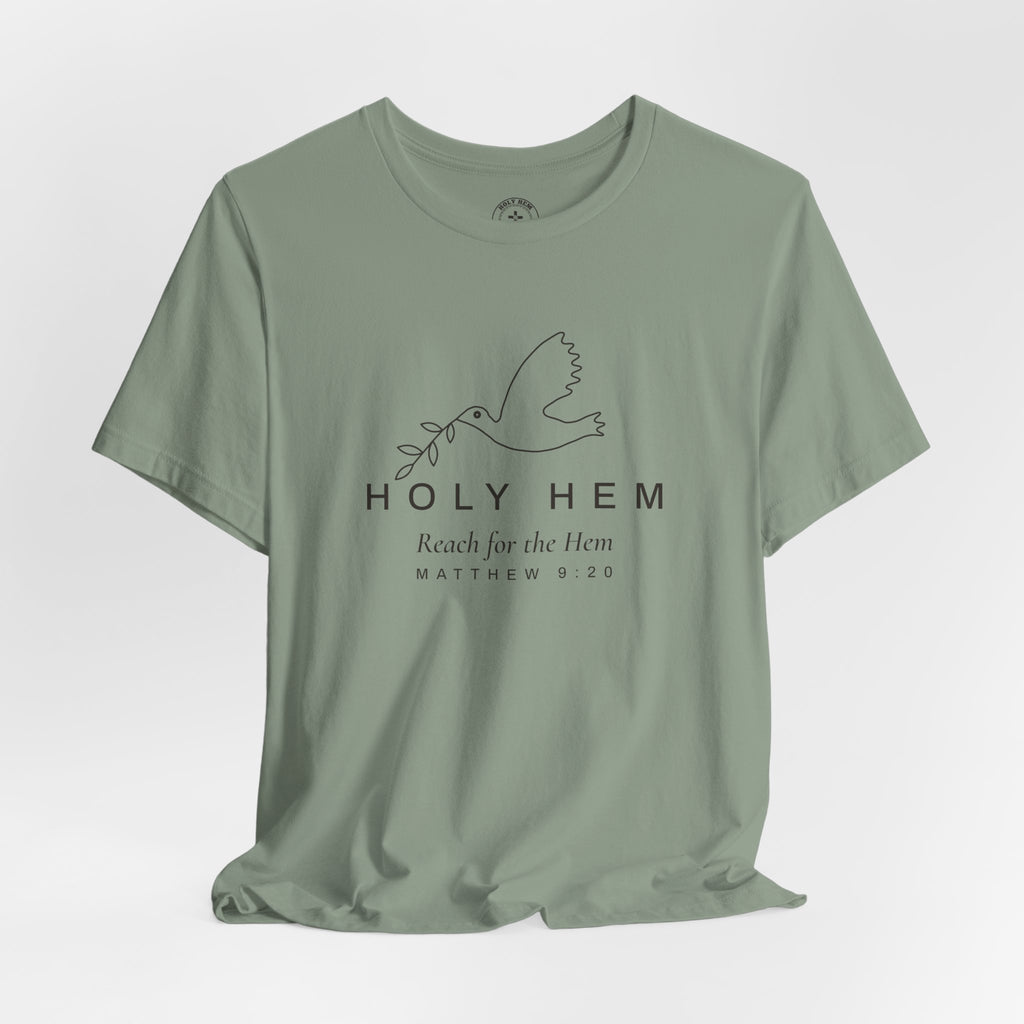 Holy Hem Dove T-Shirt – One Line Olive Branch Christian Tee