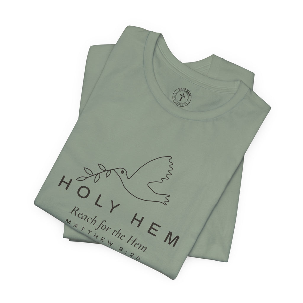 Holy Hem Dove T-Shirt – One Line Olive Branch Christian Tee