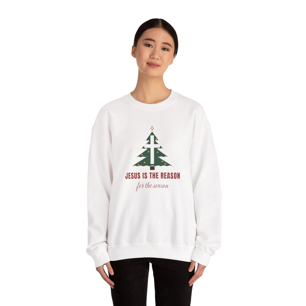 Jesus Is the Reason Sweatshirt – Christmas Tree Cross Christian Crewneck