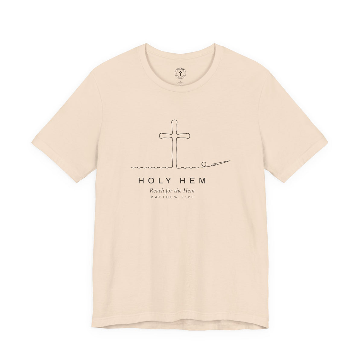Holy Hem Thread Cross T-Shirt – One Line Art Matthew 9:20 Christian Tee